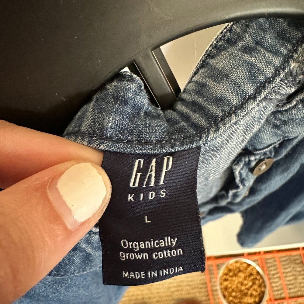 Gap Kids Organic Cotton Top Girls Youth Size L Denim Blue Chambray - Picture 4 of 6